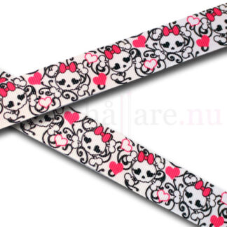 Band 22 mm med dödskallar med rosa rosetter