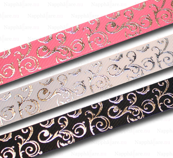 Silvernytt! Band 22 mm med silvermönster - finns i rosa, vitt och svart!