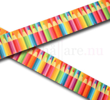 Band 25 mm med mönster av färgsprakande färgpennor