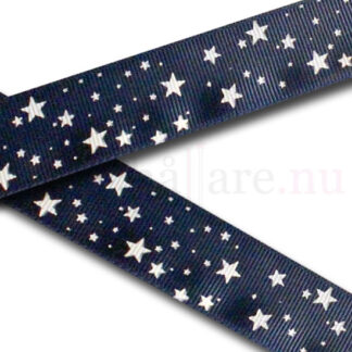 Dekorband 25 mm i marint tema med vita stjärnor